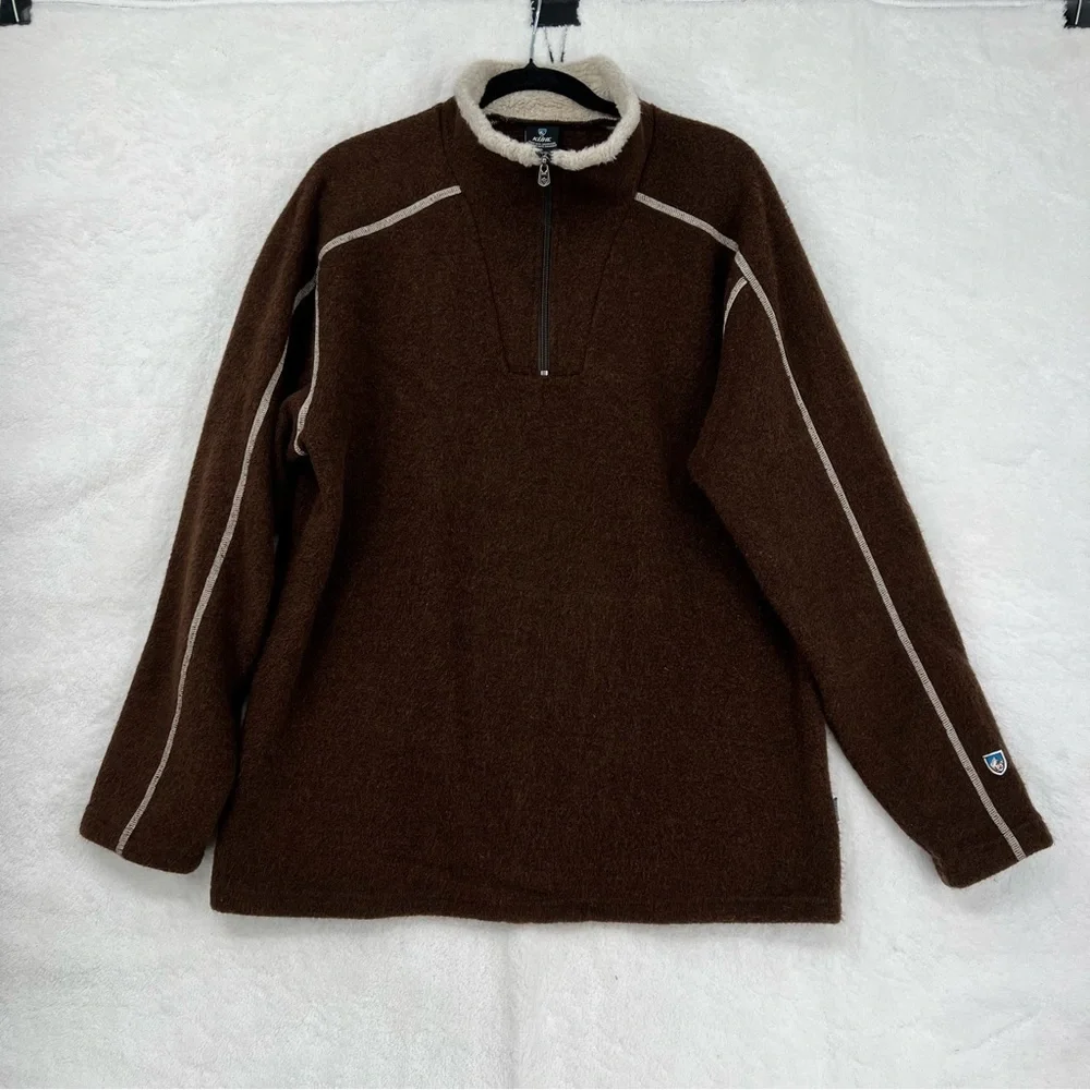 Kuhl Alfpaca 1/4 zip pullover Men XL Brown cream stitching pockets outdoor
